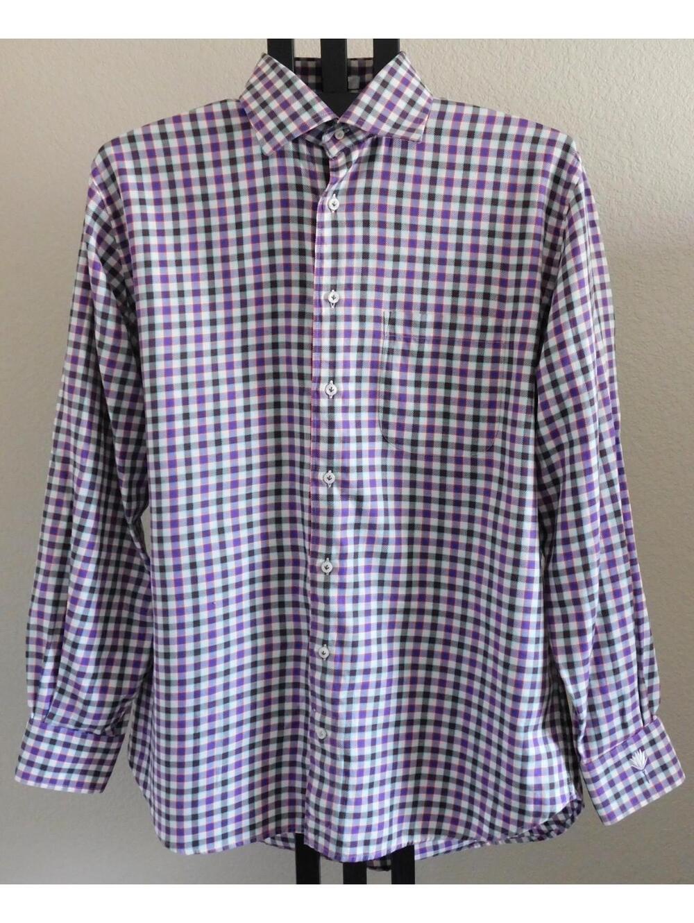 Peter Millar Men’s Size Large Button Down Shirt Plaid Check Cotton Long Sleeve